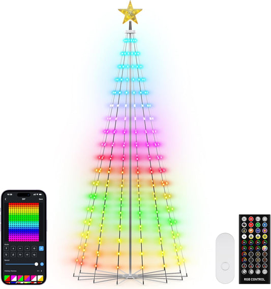 REYLAX 9FT Outdoor Christmas Cone Tree with 460 LEDs, RGB Color Changing Pre-lit Smart Christmas Tree Lights, DIY Lightshow, Music Sync, Outdoor Decoration Lights, App & Remote Control